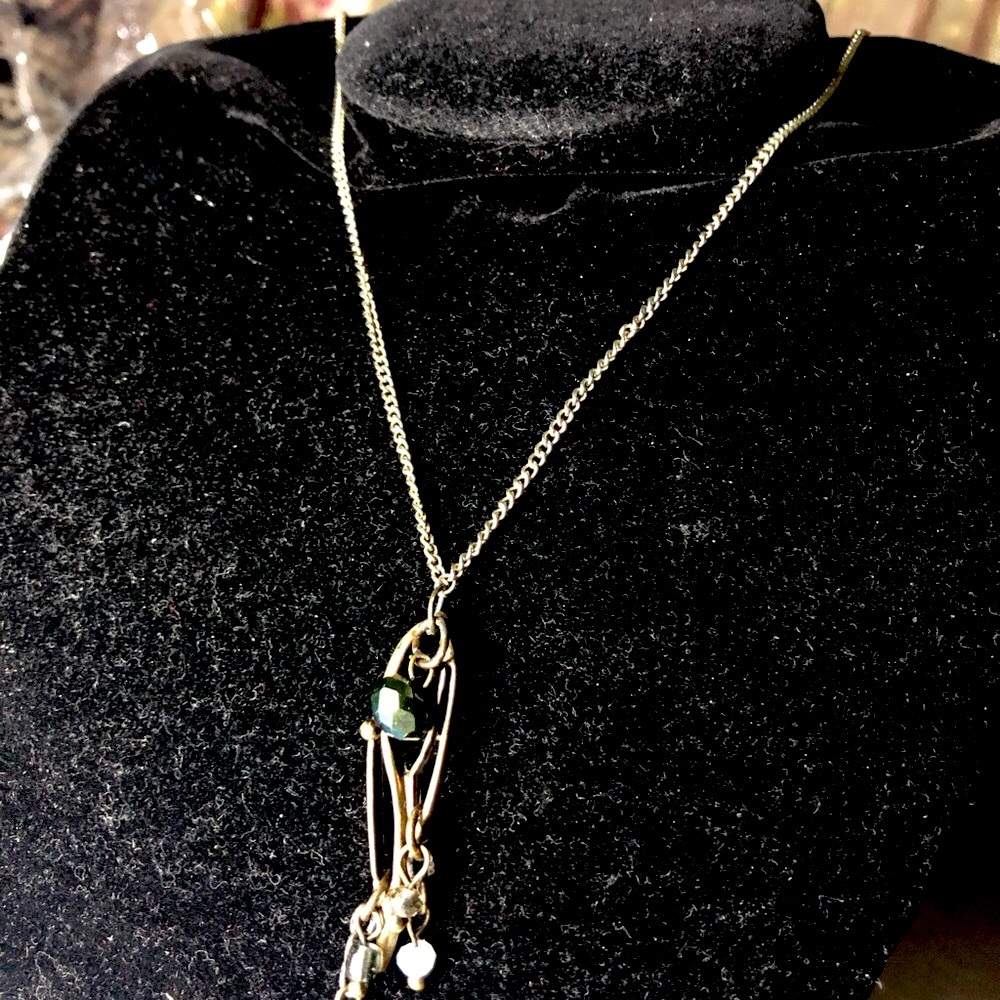 Gold-Tone Pendant Necklace with Green Crystal Accent - Women Jewelry